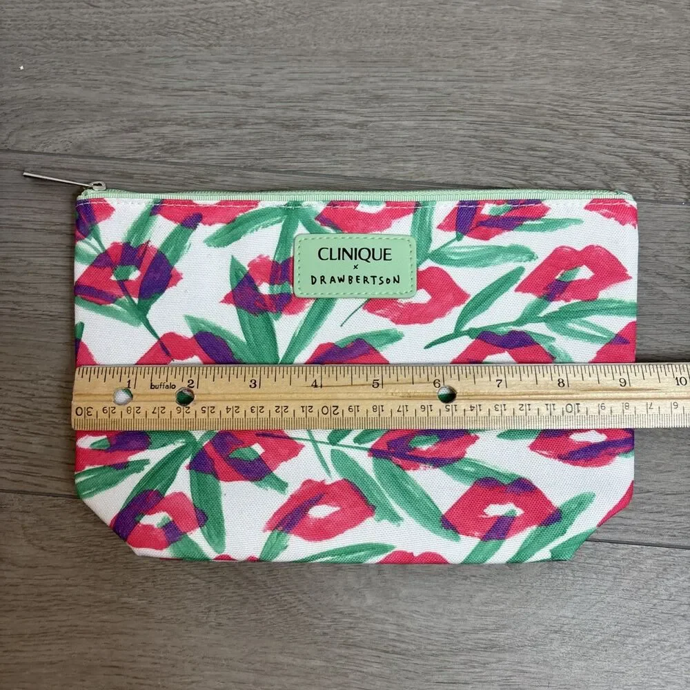 Clinique x Drawbertson Floral Lips Makeup/Toiletries Bag  New. BAG ONLY
